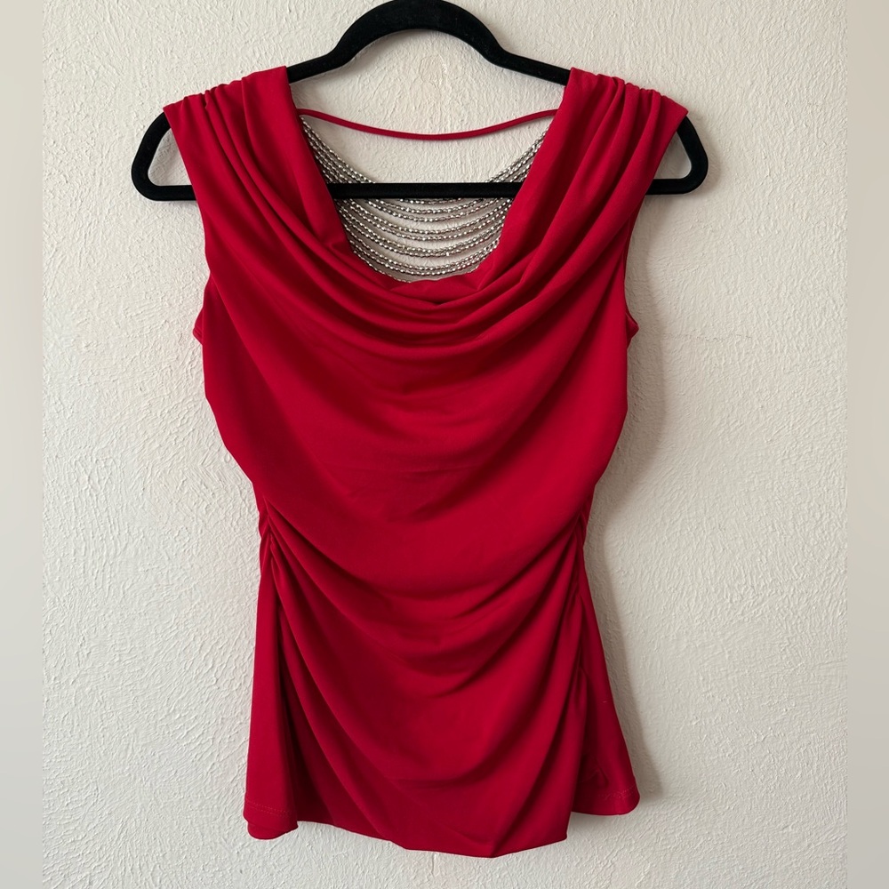 Cisco Red Draped Blouse with Chain Detail